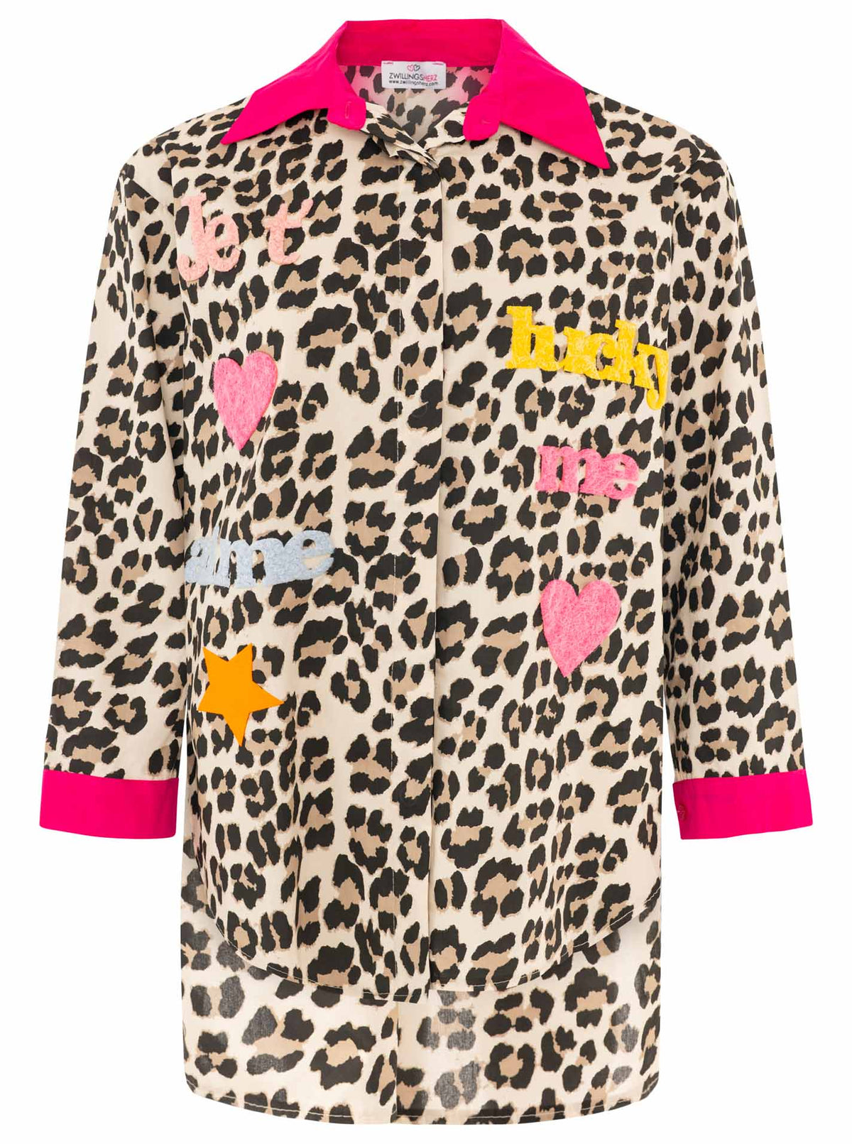 Zwillingsherz - Oversize Bluse BW "Leo & Patches" - Pink