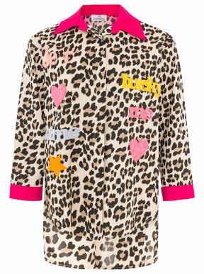Zwillingsherz - Oversize Bluse BW "Leo & Patches" - Pink