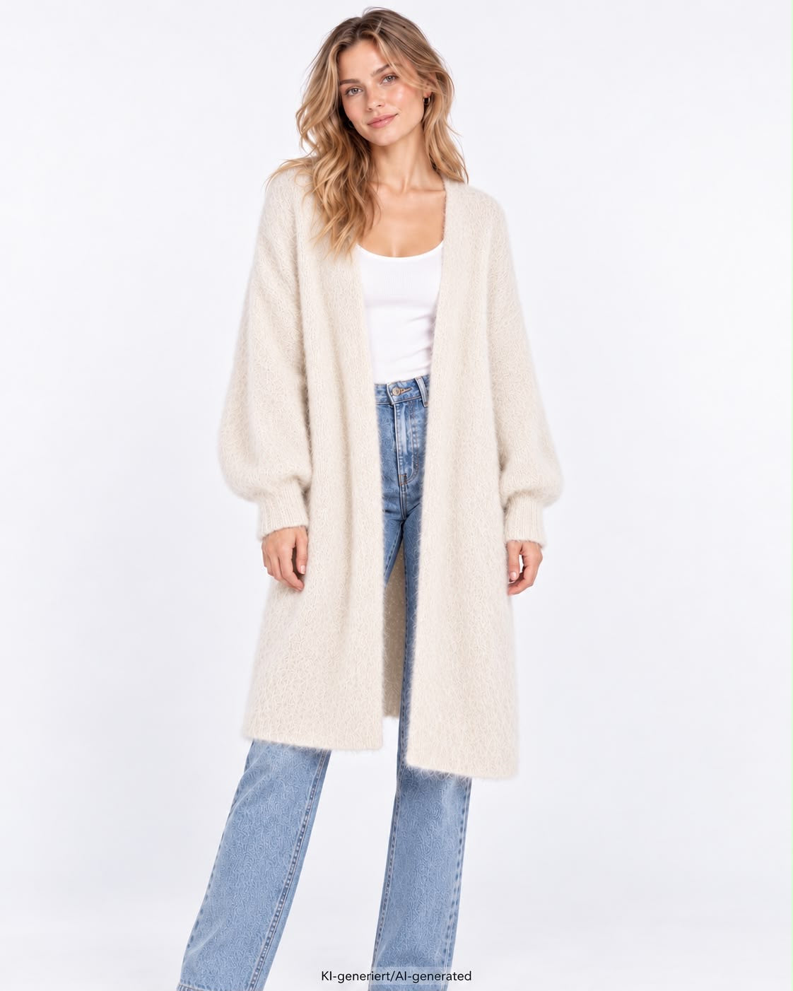 Langer Oversized Cardigan aus hochwertigem Kid Mohair - Creme
