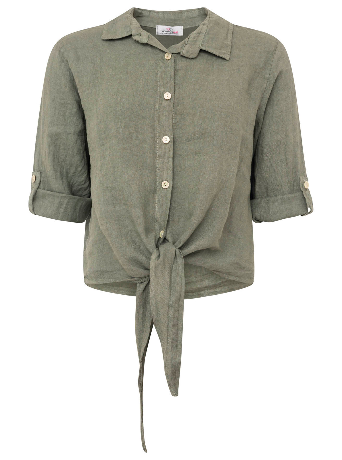 Zwillingsherz - 100% Leinen Bluse mit Knopfleiste - Khaki