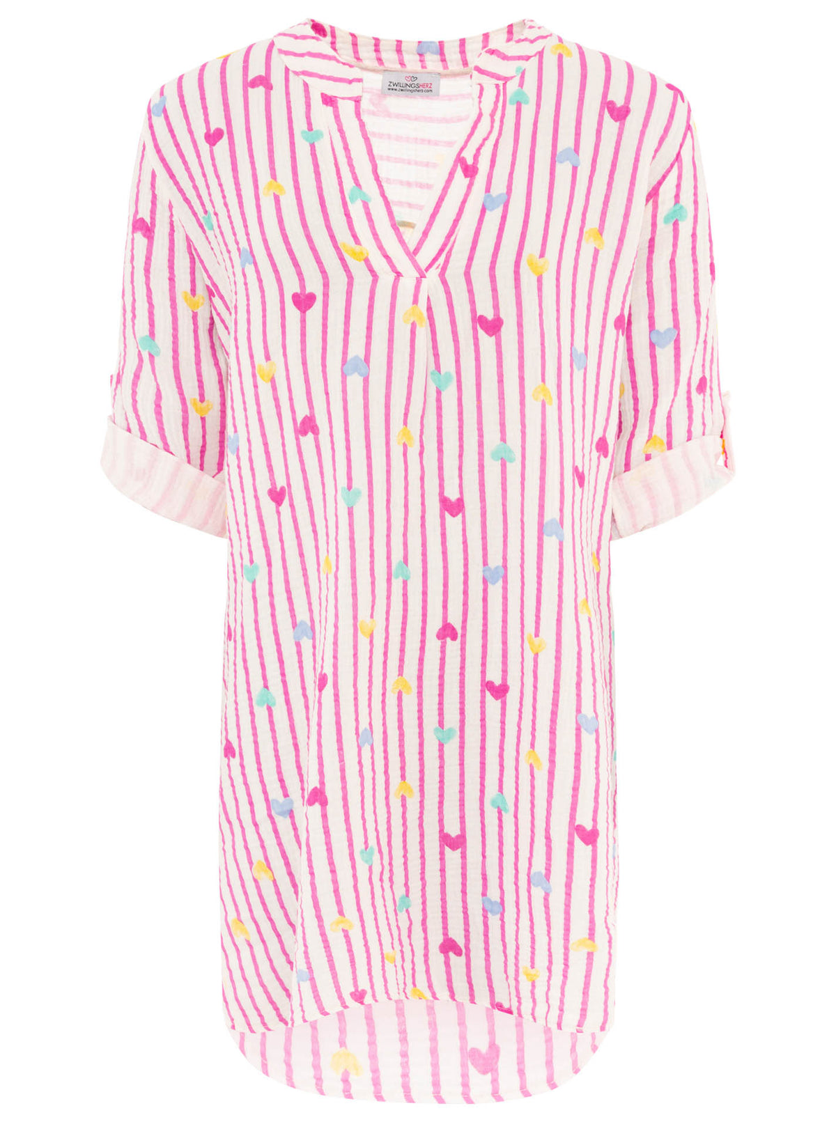 Zwillingsherz - Musselin Tunika/Kleid Herz & Streifen - Pink