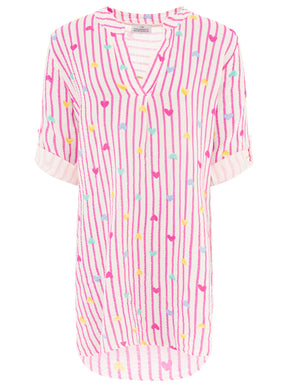 Zwillingsherz - Musselin Tunika/Kleid Herz & Streifen - Pink
