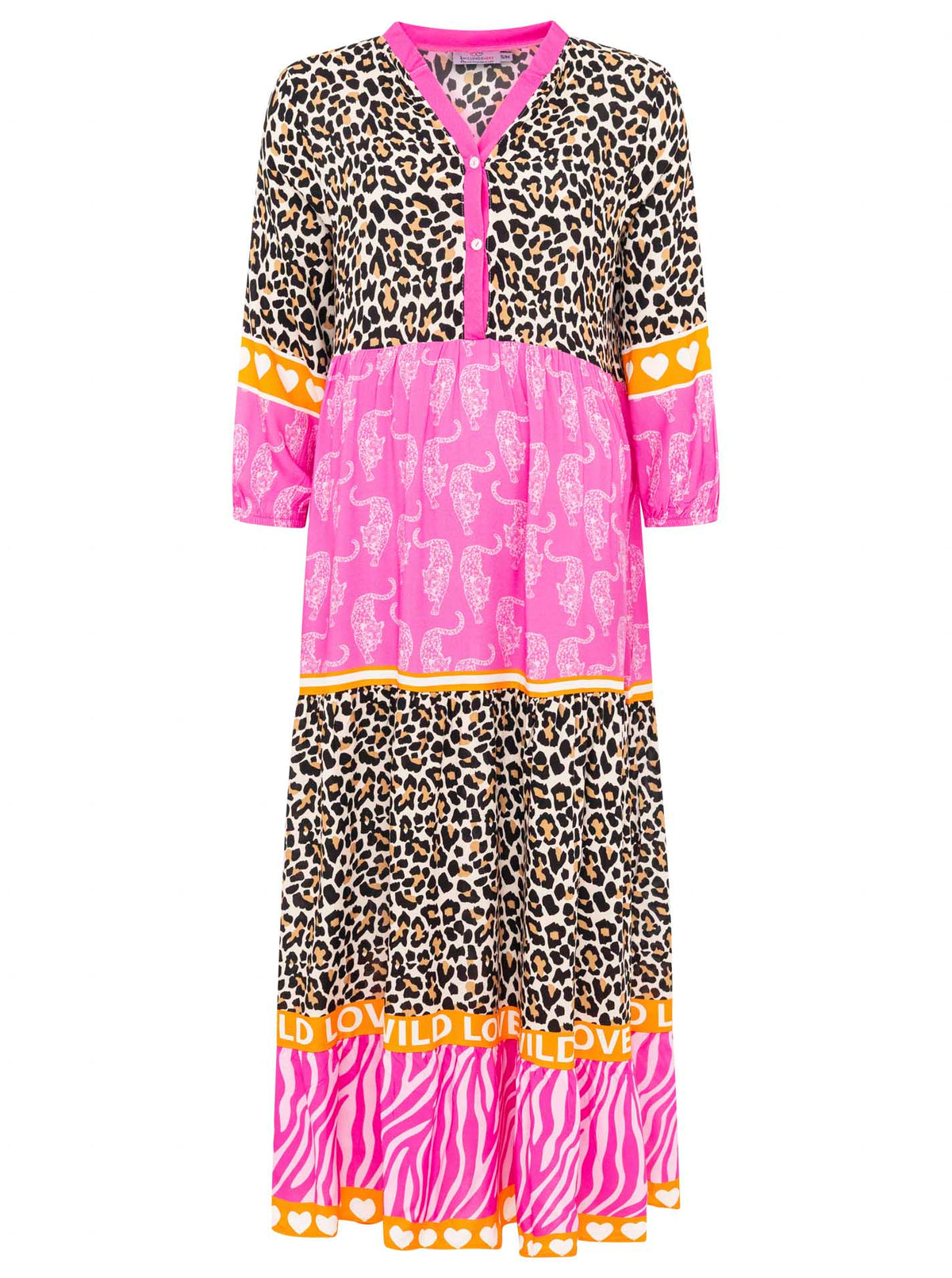 Zwillingsherz - Maxi Kleid Leo Wild Love  - Pink/Orange/Schwarz