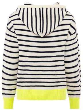 Zwillingsherz Kaschmir Hoodie Neonstreifen - Blau/Neongelb