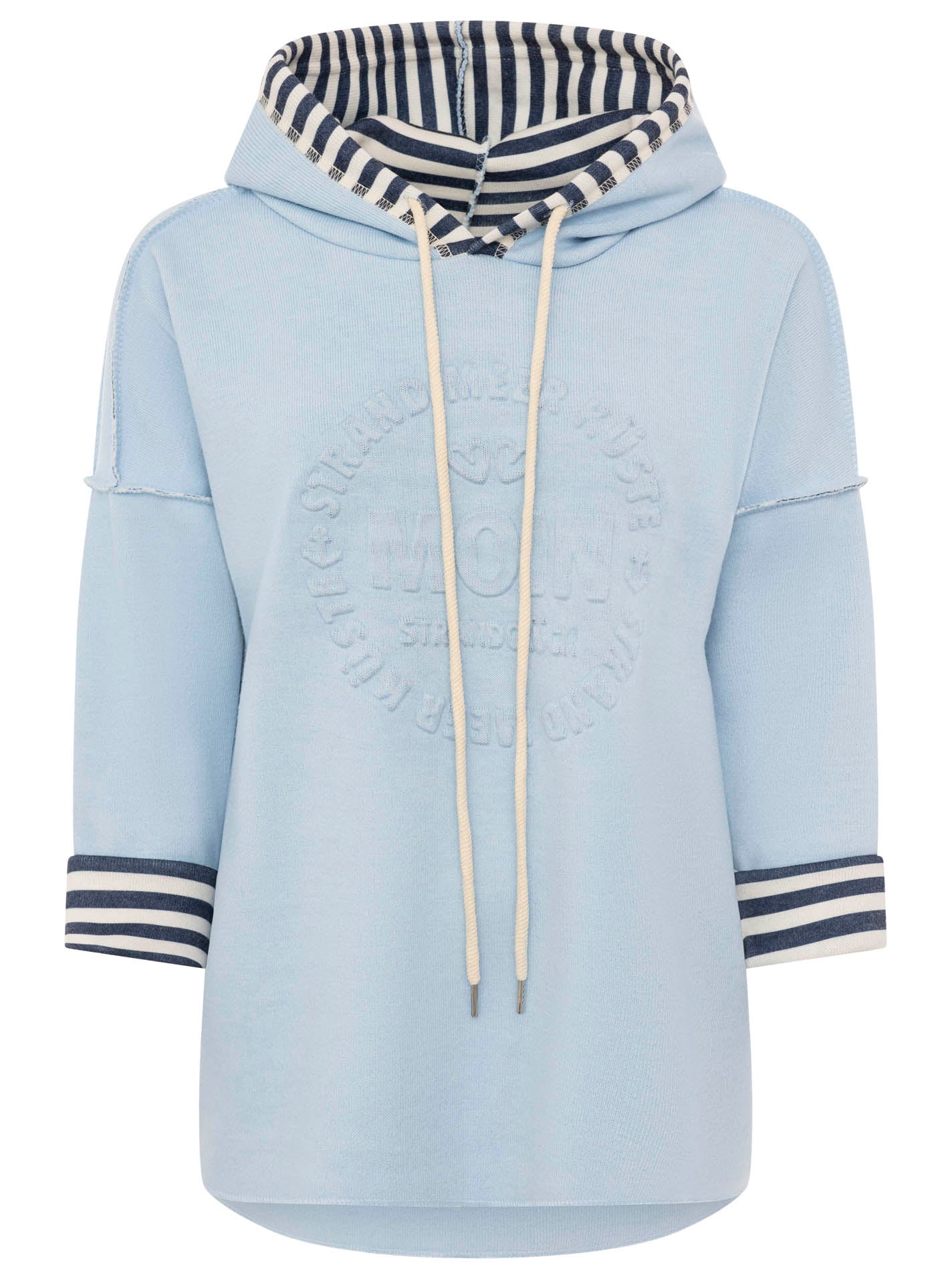 Zwillingsherz Doubleface Hoodie "Moin & Streifen" - Hellblau