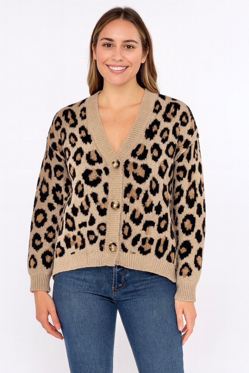 Zwillingsherz - Stilvoller Leo Cardigan Beige/Schwarz