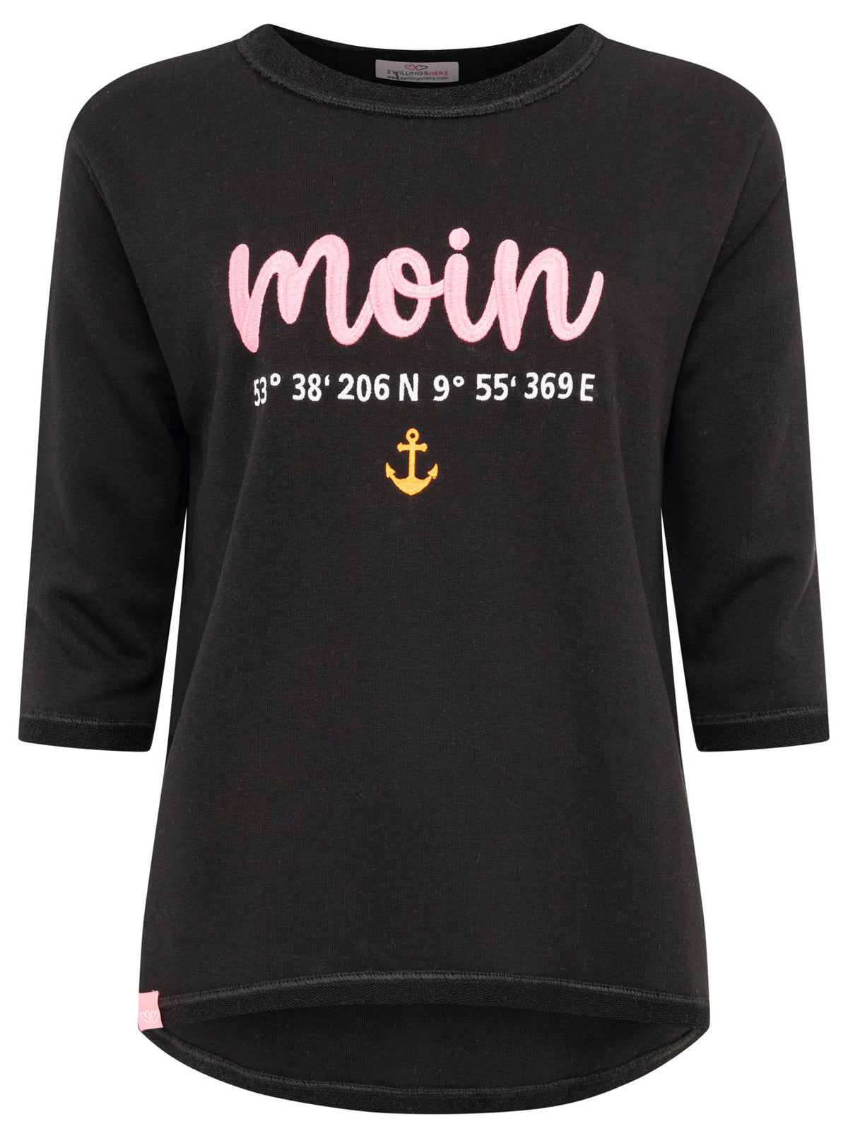 Zwillingsherz -  Sweatshirt 3/4 "Moin Anker" - Schwarz