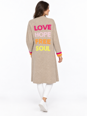 Zwillingsherz Long Cardigan "Love Hope" - Beige