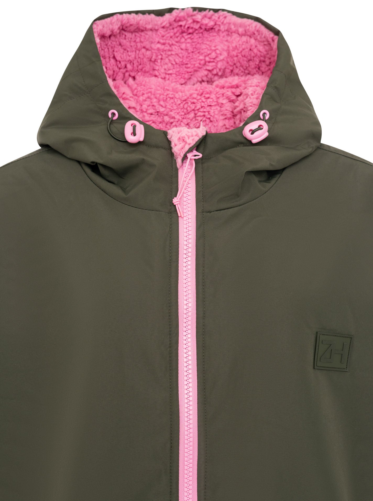 Zwillingsherz - Oversize Teddy Windjacke - Khaki/Pink