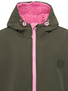 Zwillingsherz - Oversize Teddy Windjacke - Khaki/Pink