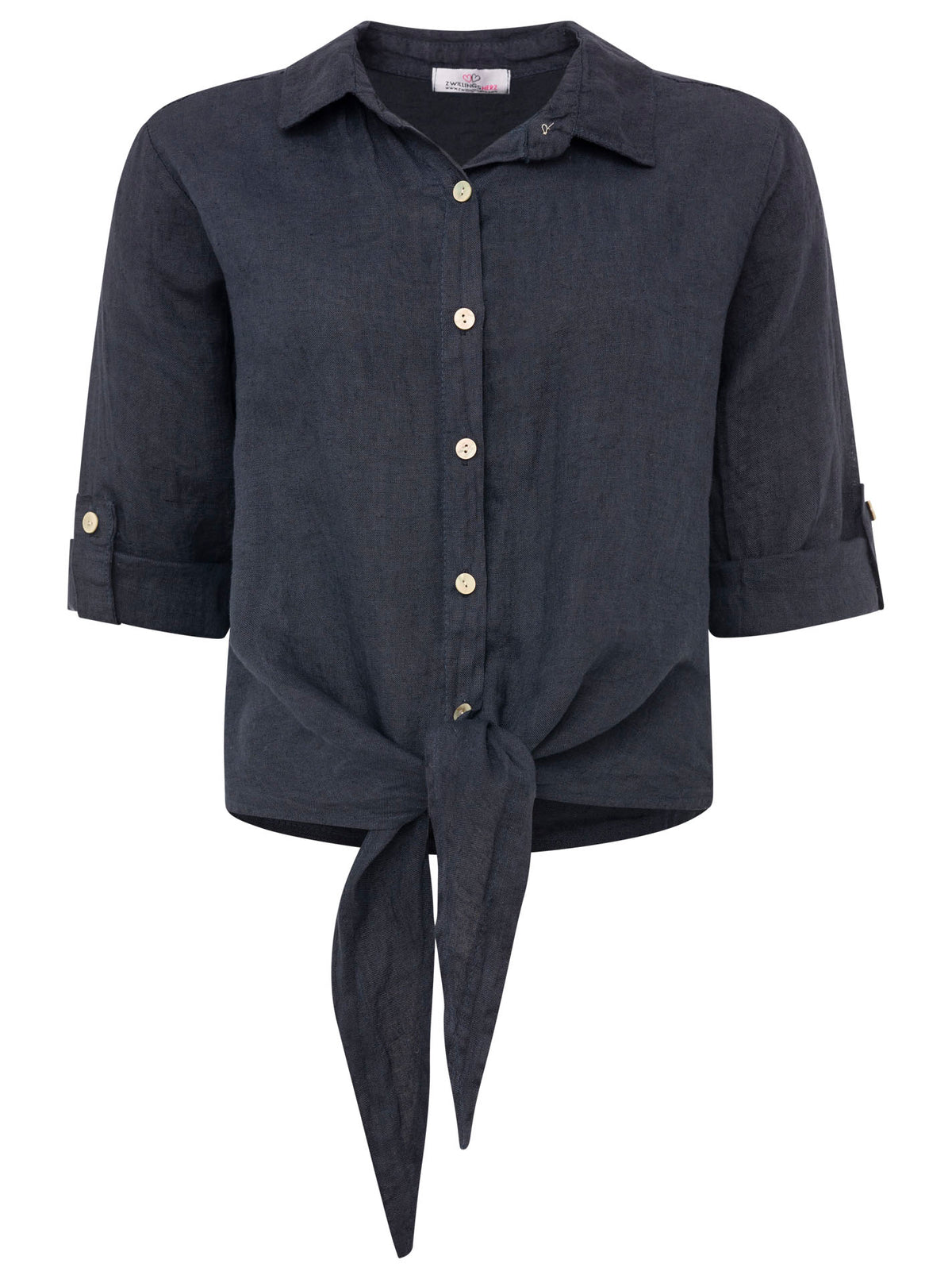 Zwillingsherz - 100% Leinen Bluse mit Knopfleiste - Marine