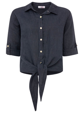 Zwillingsherz - 100% Leinen Bluse mit Knopfleiste - Marine