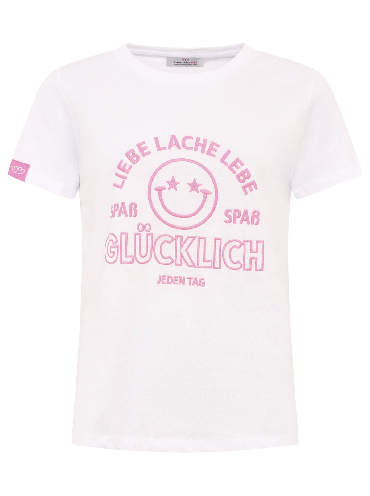 Zwillingsherz - T-Shirt "Liebe Lache Lebe" - Weiß/Pink