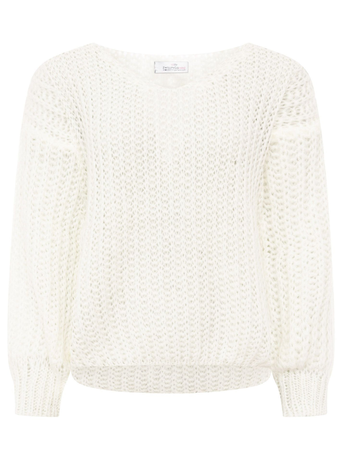 Zwillingsherz - Weicher Grobstrick Pullover mit Wolle - Wollweiß