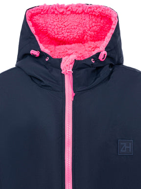 Zwillingsherz Damen Windjacke – Dunkelblau mit pinkem Futter