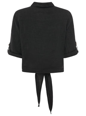 Zwillingsherz - 100% Leinen Bluse mit Knopfleiste - Schwarz