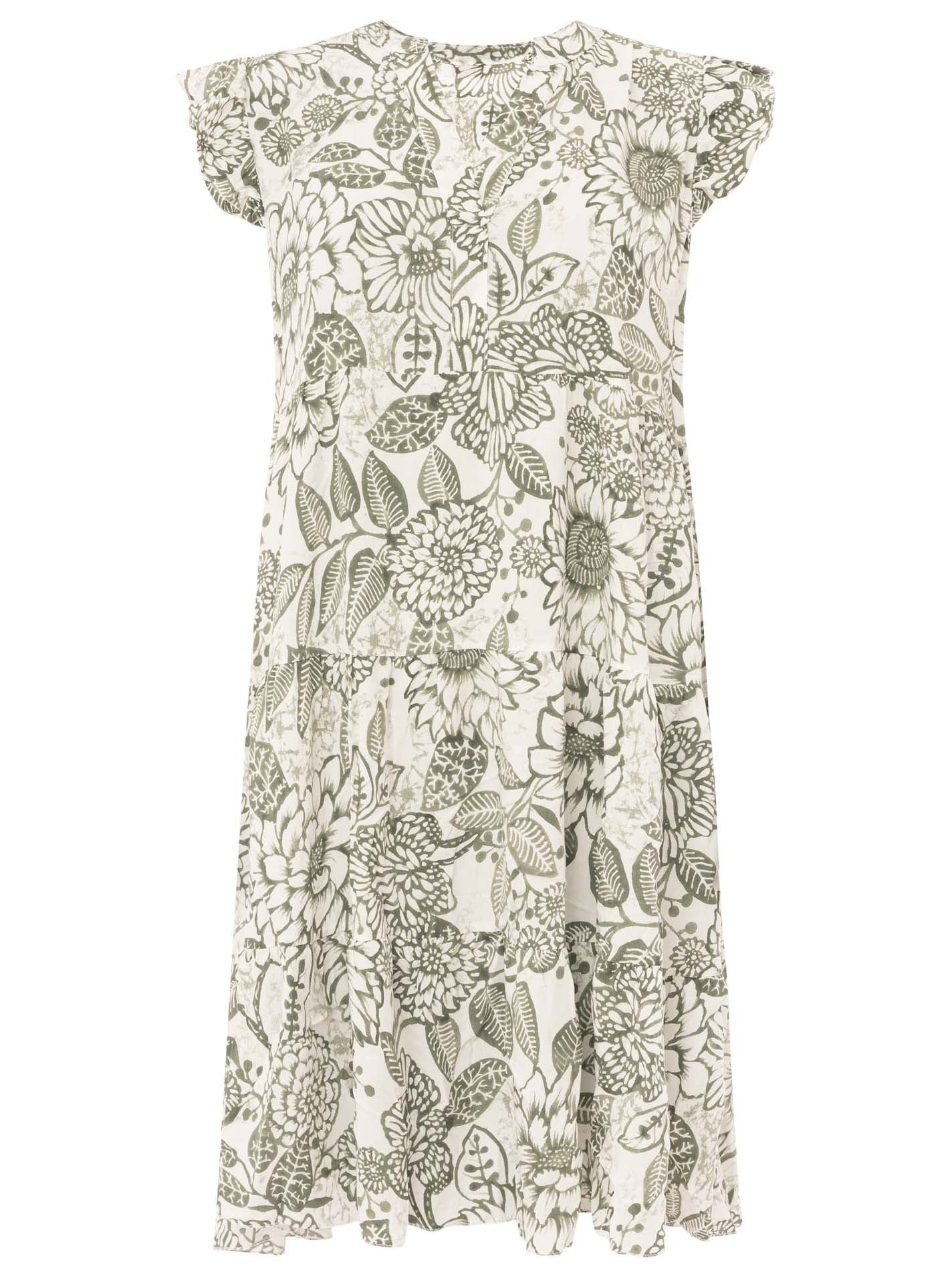 Zwillingsherz - Ärmelloses Viskose Kleid "Flowers" - Grün (SuperSale - keine Retoure)