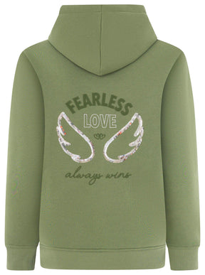 Zwillingsherz - Hoodie mit Pailletten "Love Wins" - Olive