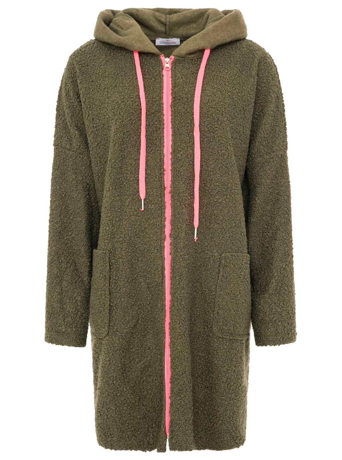Zwillingsherz - Teddy Plüsch Mantel - Khaki/Pink