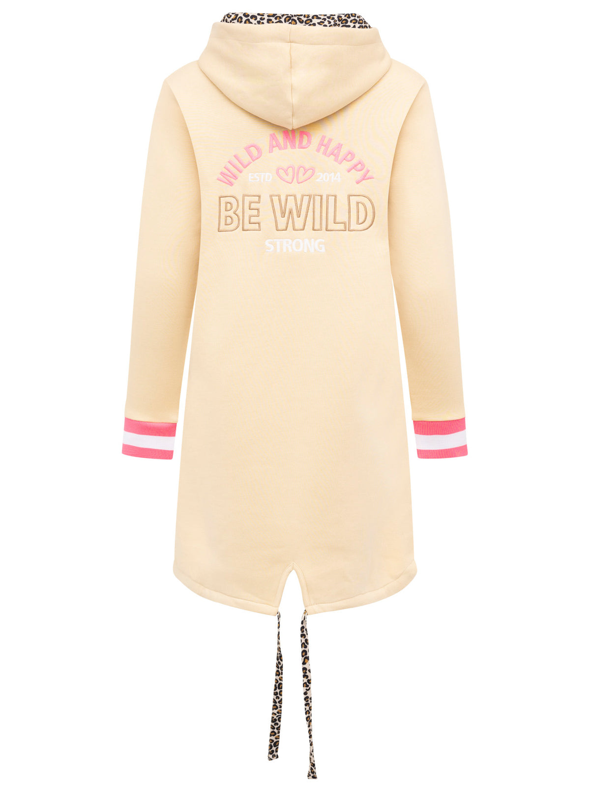 Zwillingsherz - Kapuzen-Sweatjacke Hoodiemantel "Be Wild & Happy - Beige/Pink Leo (NEU)