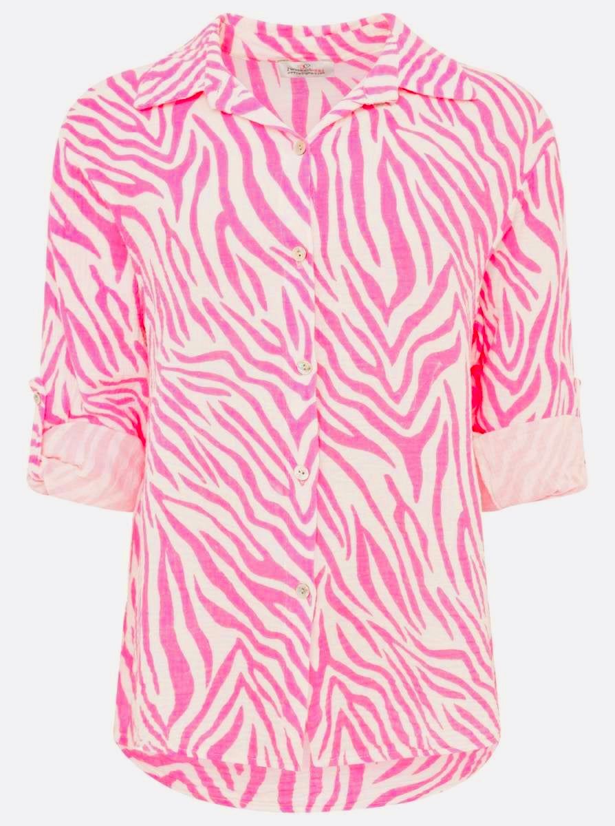 Zwillingsherz - Musselin Bluse Zebra - Weiß/Neonpink