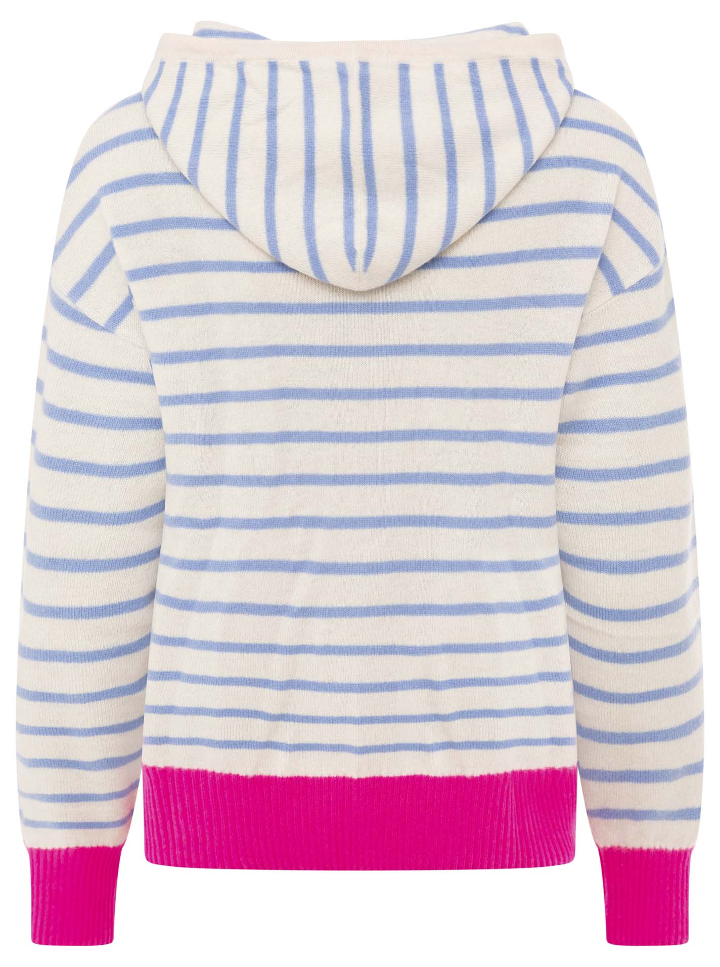 Zwillingsherz Kaschmir Hoodie Neonstreifen - Mittelblau/Neonpink