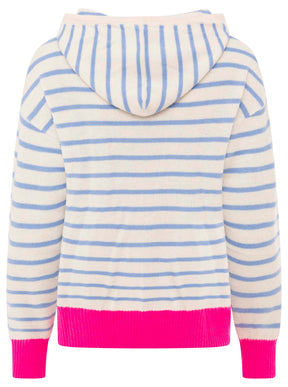 Zwillingsherz Kaschmir Hoodie Neonstreifen - Mittelblau/Neonpink