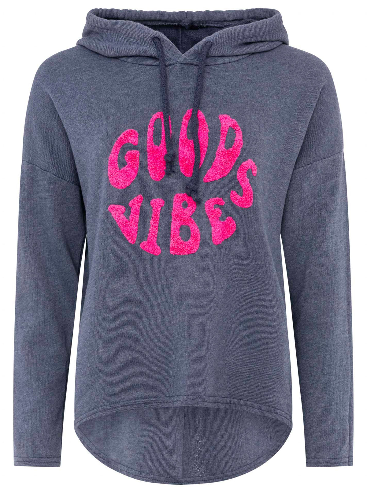 Zwillingsherz - Made in Italy Hoodie "Good Vibes" - Dunkelblau/Pink