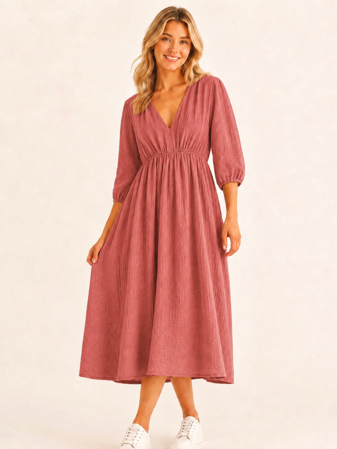 Lockeres Musselin Kleid - Altrosa