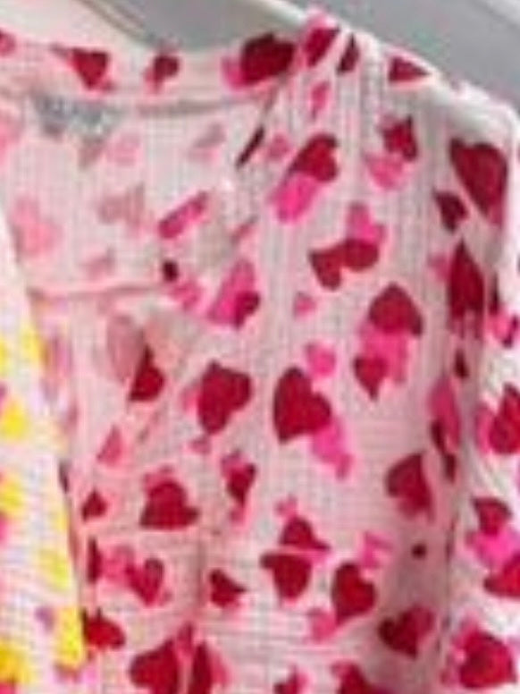 Lockere Musselin Bluse Verteilte Herzen - Rot/Pink