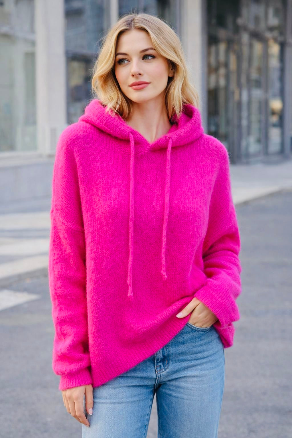 Flair - Weicher Hoodie mit Kid Mohair - Neonpink