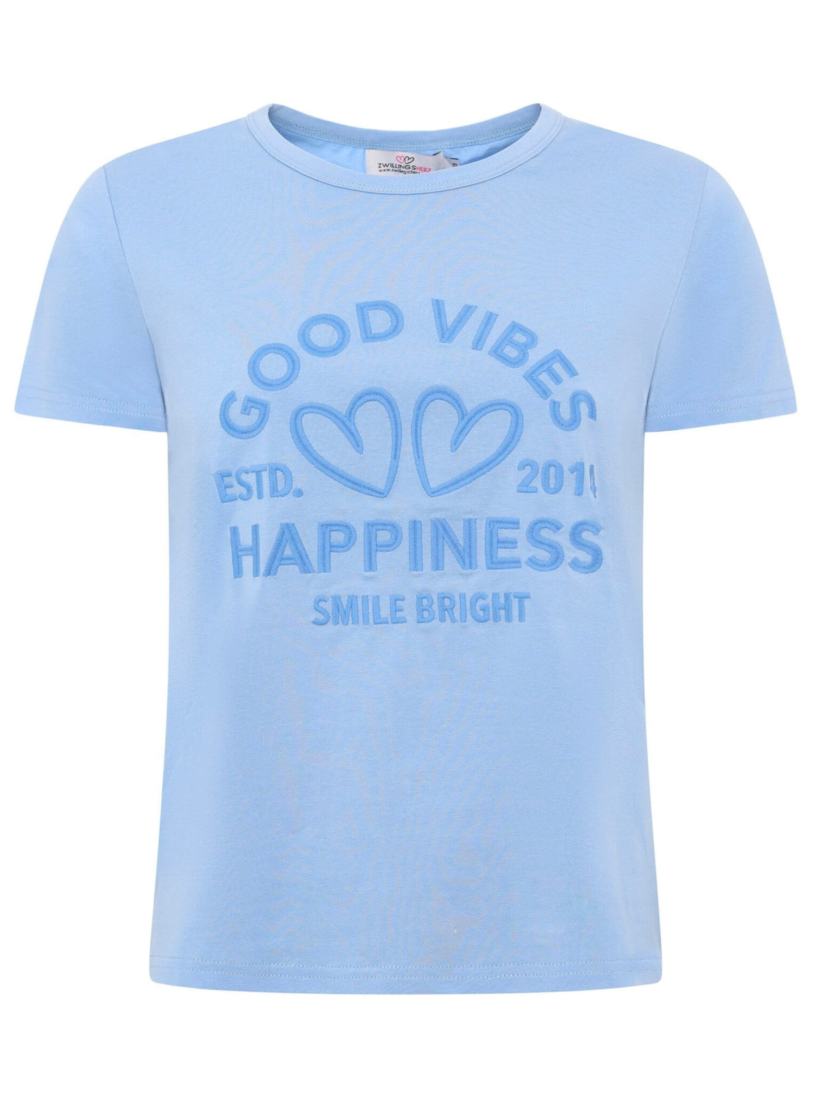 Zwillingsherz - T-Shirt "Happiness Vibes" - Hellblau (SuperSale - keine Retoure)