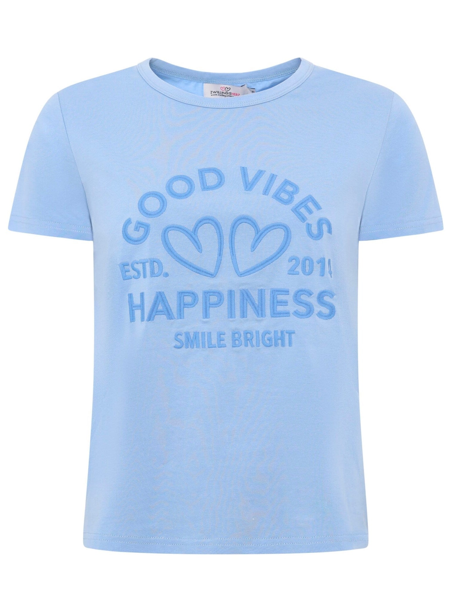 Zwillingsherz - T-Shirt "Happiness Vibes" - Hellblau (SuperSale - keine Retoure)