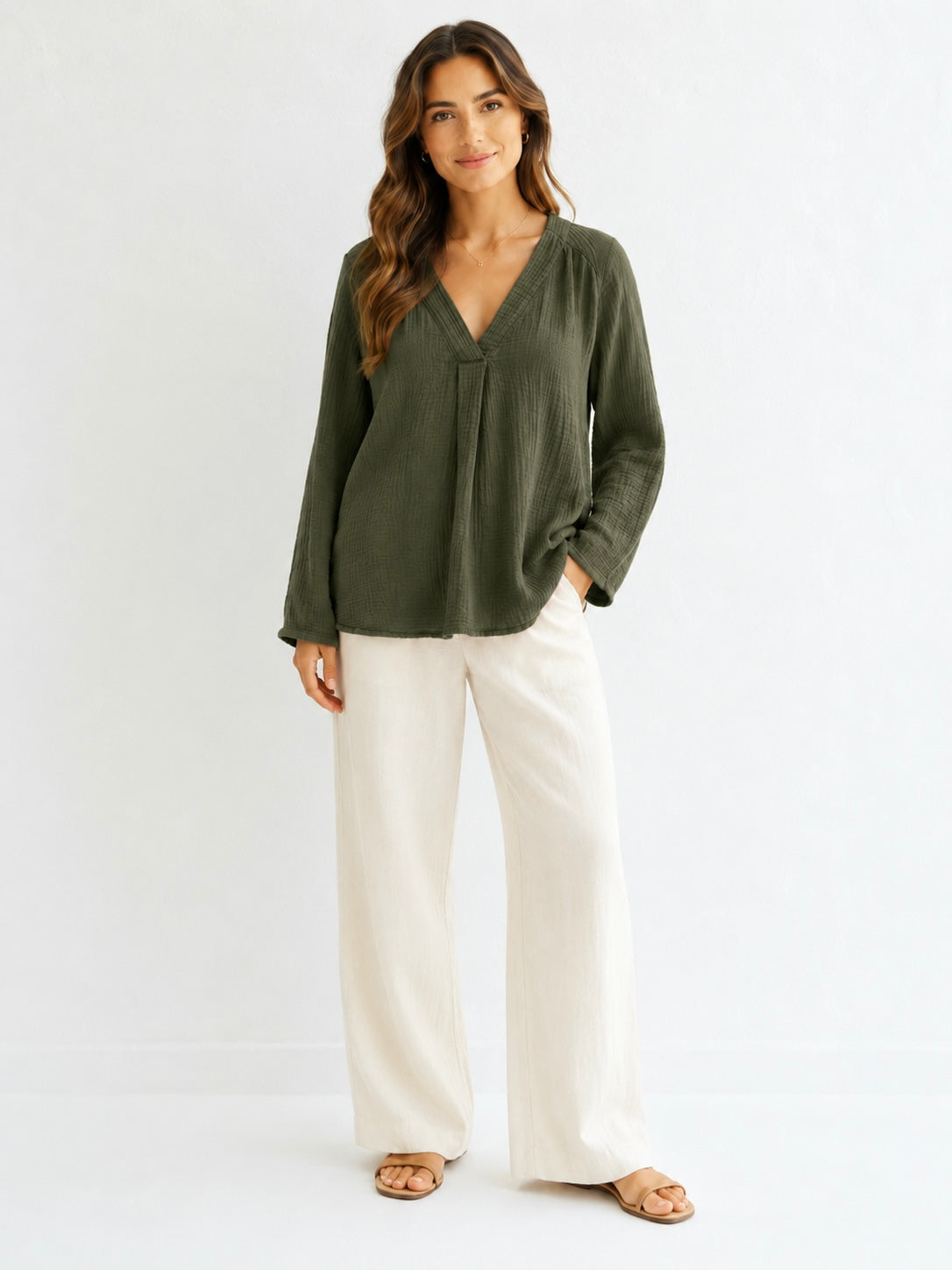 Stilvolle Musselin Bluse - Khaki
