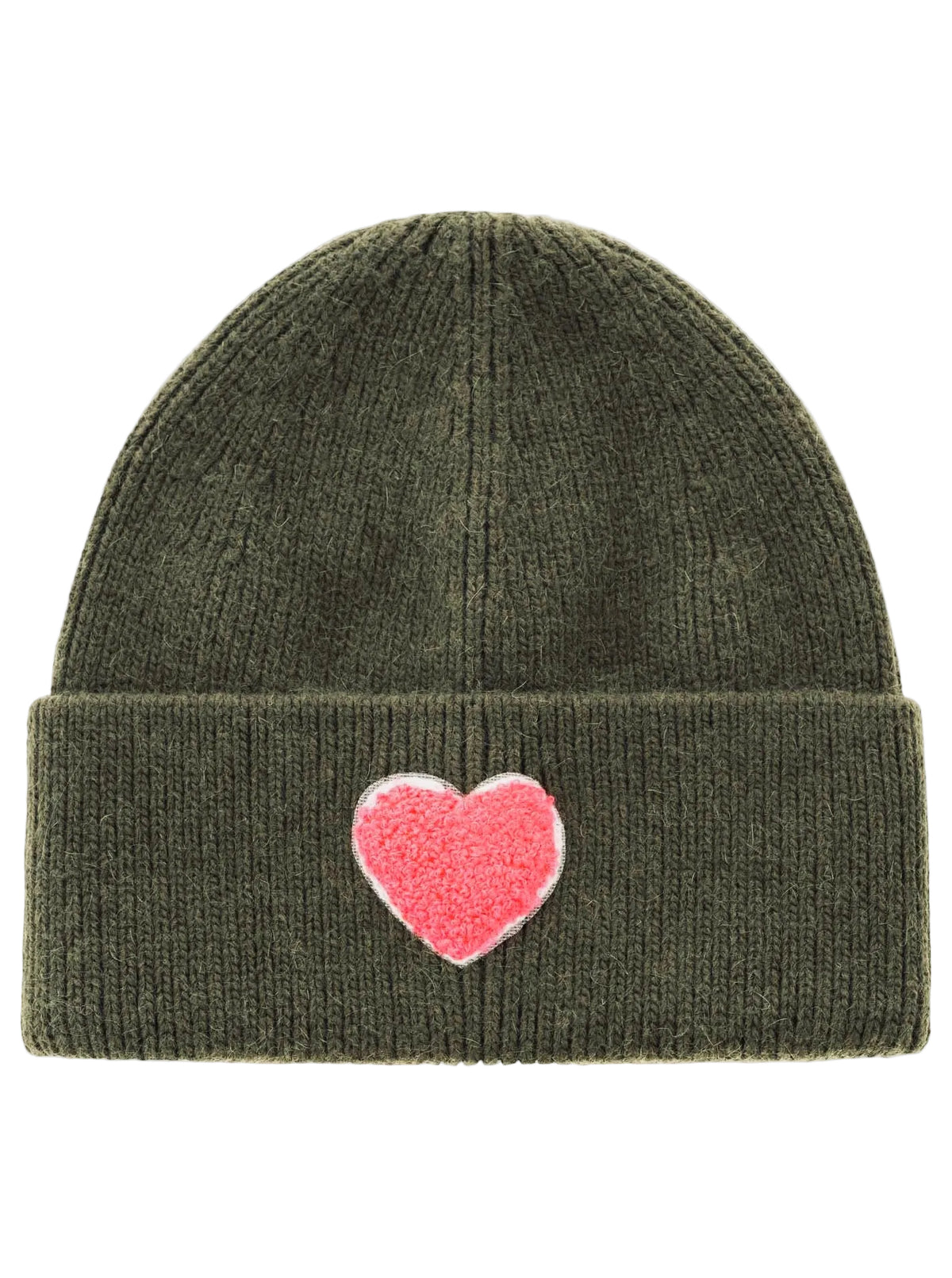 Zwillingsherz - Mütze mit Umschlag "Herz" - Khaki/Pink