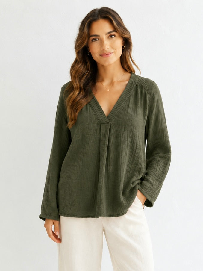 Stilvolle Musselin Bluse - Khaki
