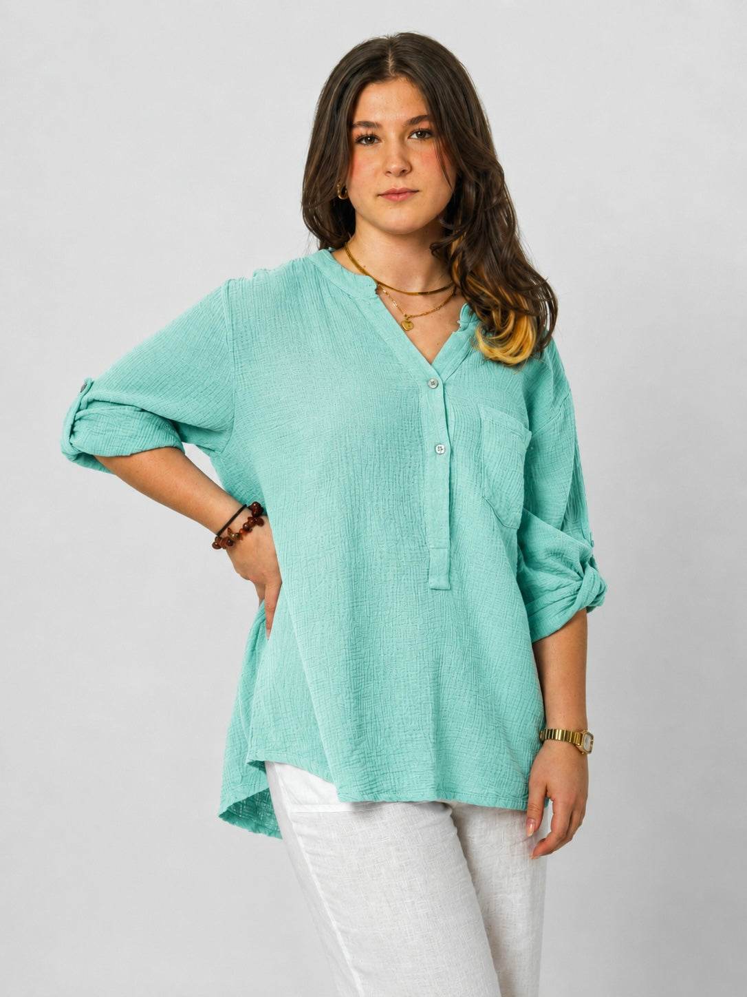 Natürliche Musselin-Bluse - Mint