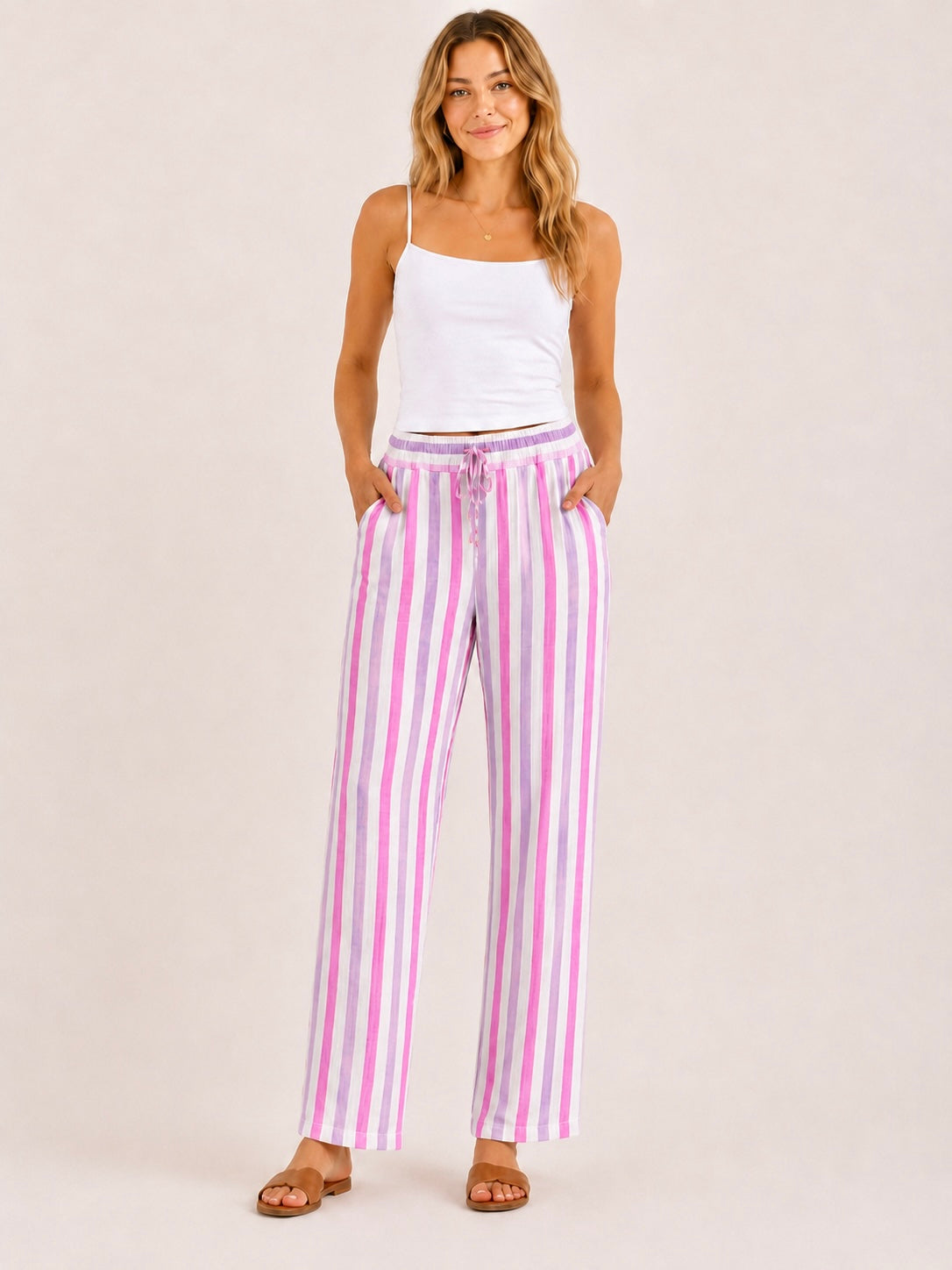 Musselin Hose Streifen - Pink/Flieder