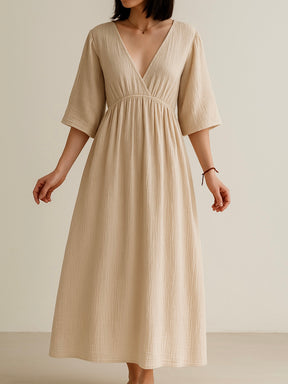 Lockeres Musselin Kleid - Beige