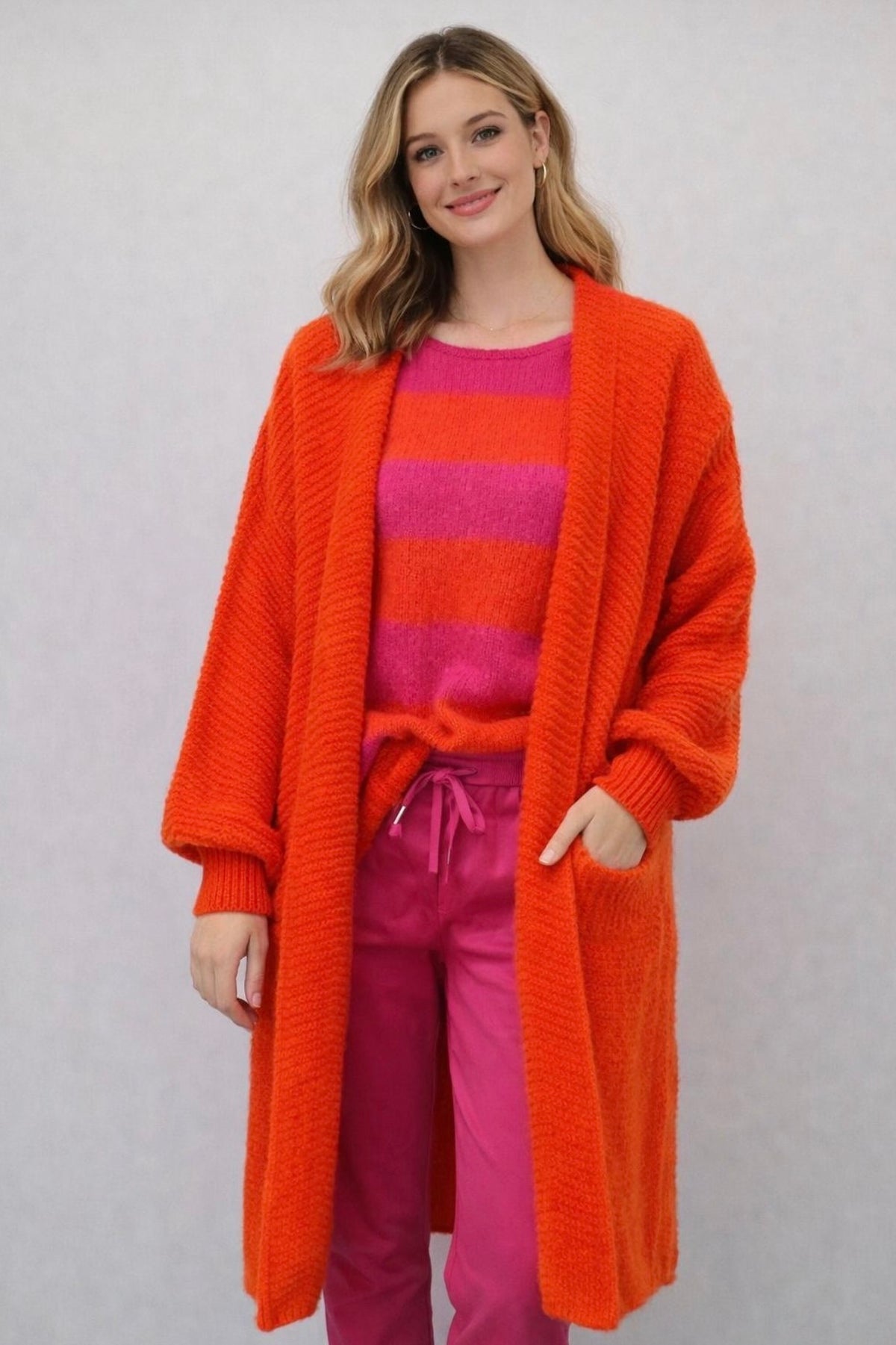 Flair Comfort Style - Strickjacke mit Taschen - Neonorange