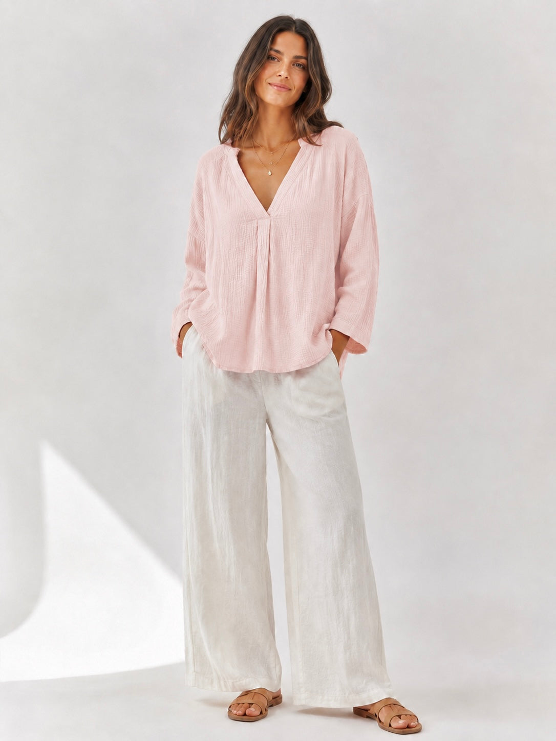 Musselin Bluse - V-Ausschnitt - Altrosa