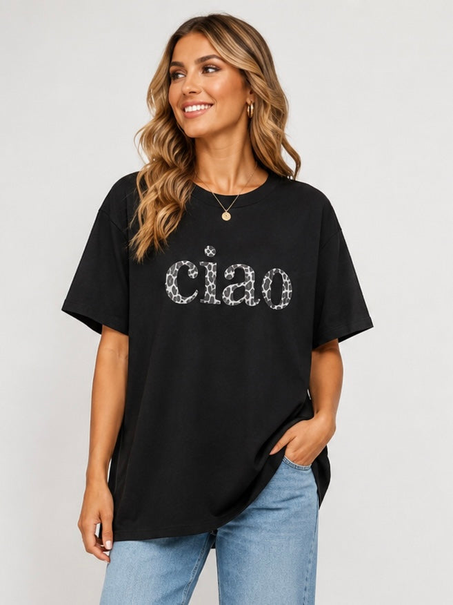 DressWithClass - T-Shirt Ciao Leo - Schwarz