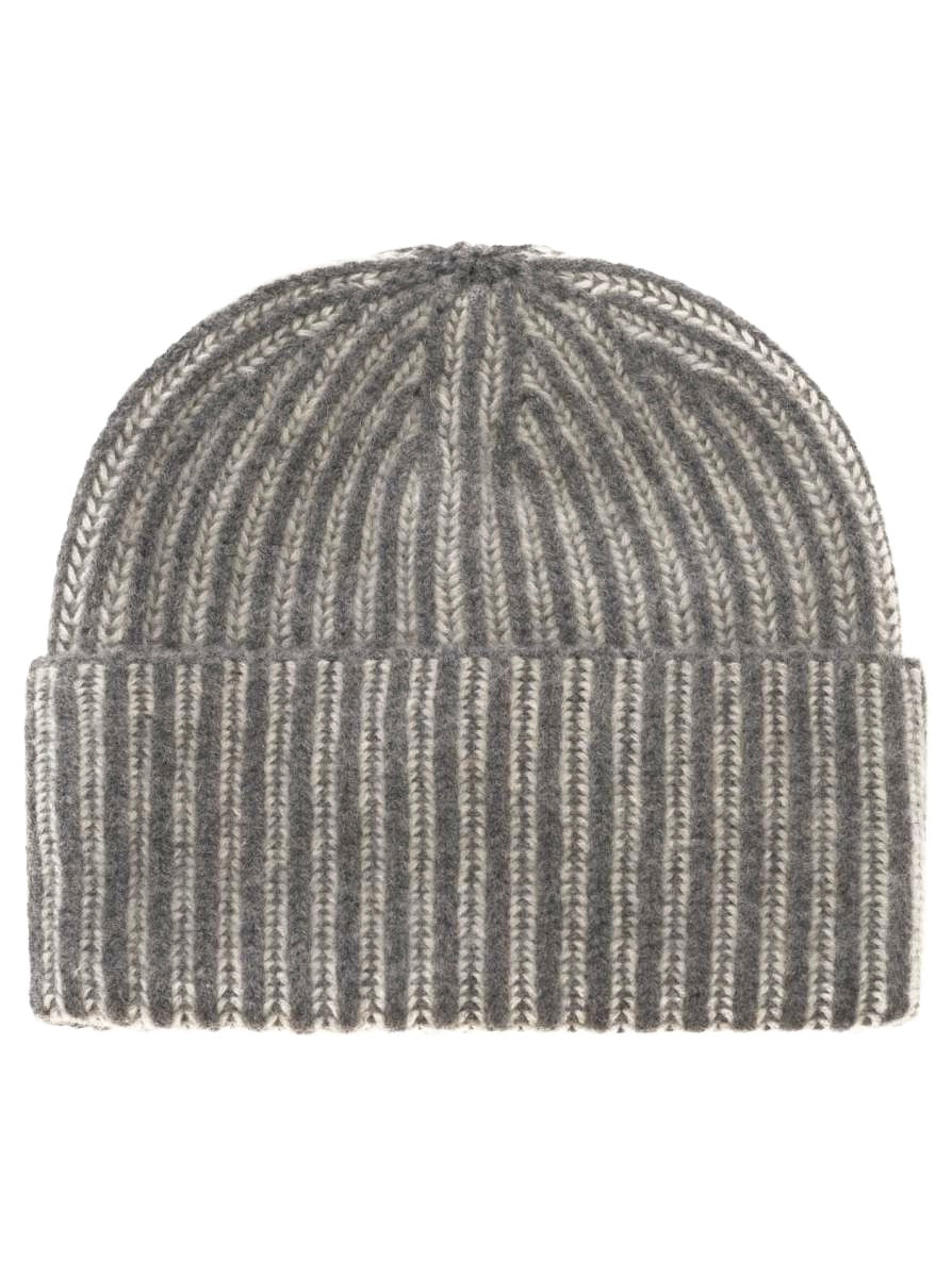 Zwillingsherz - Kaschmir Mütze "Grobstrick" (100% Cashmere) - Zweifarbig Grau