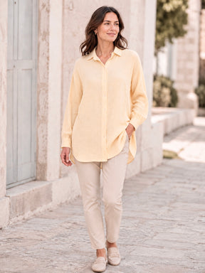 Zwillingsherz - Musselin Bluse Oversized mit Knopfleiste - Beige