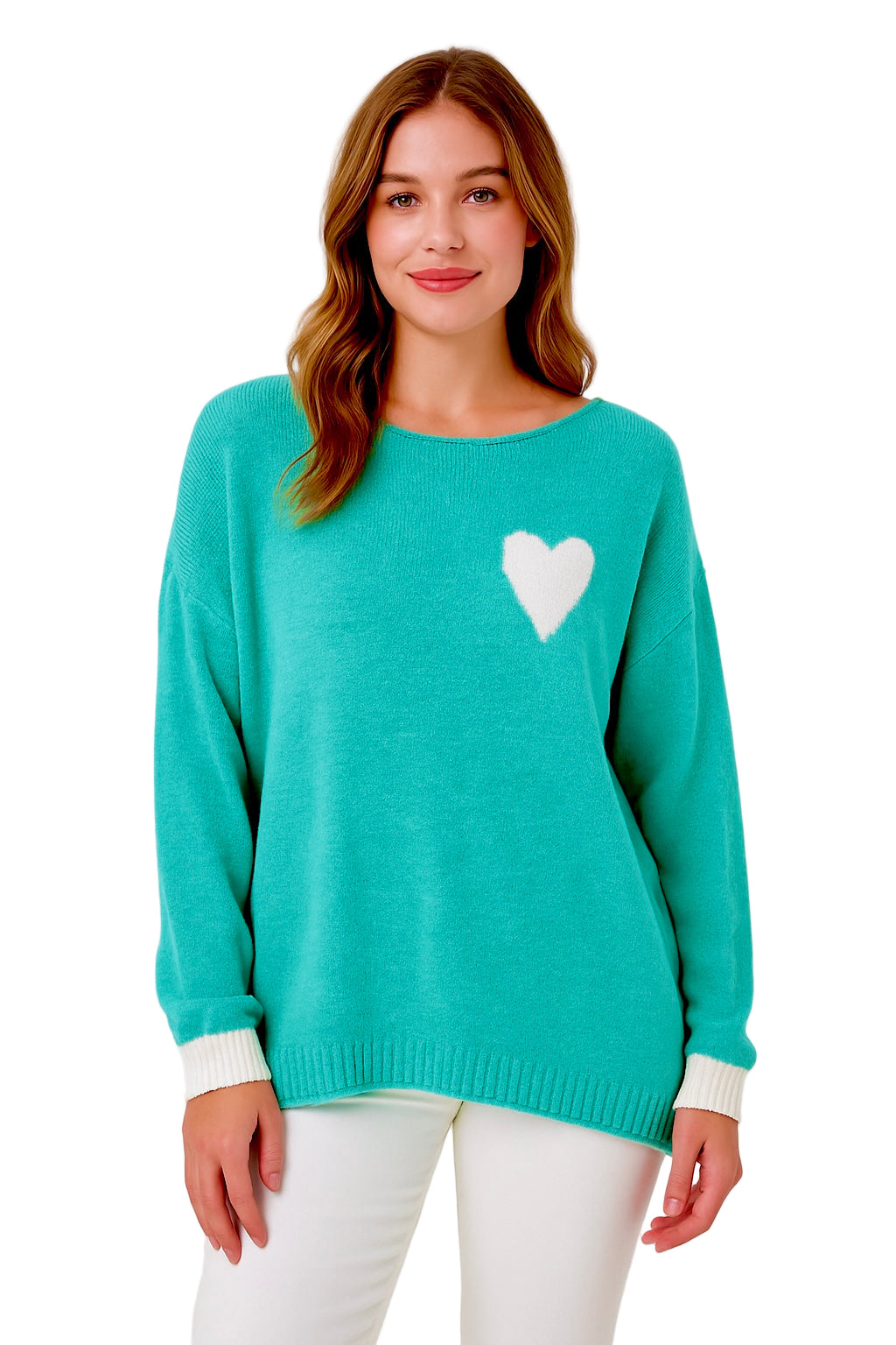 Strick-Pullover Wolle mit "Herz" - Türkis
