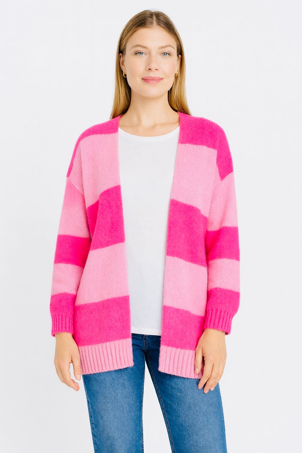 Hochwertige Strickjacke/Cardigan Blockstreifen - Rosa/Pink