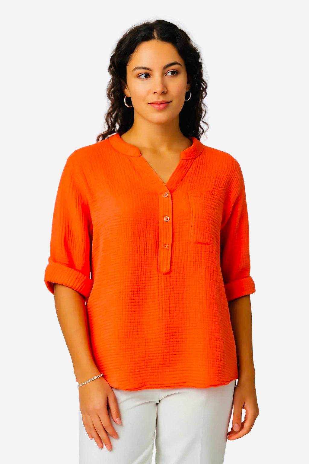 DressWithClass - Musselin-Bluse - Orange