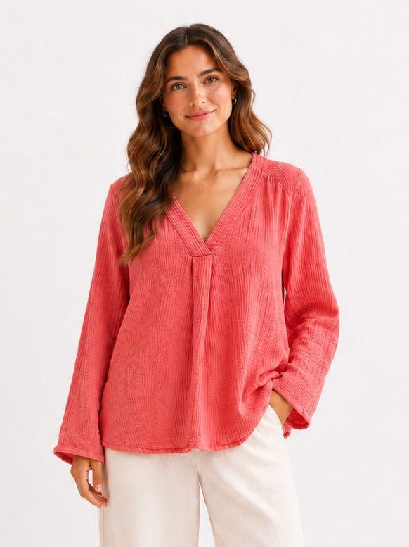 Stilvolle Musselin Bluse - Koralle