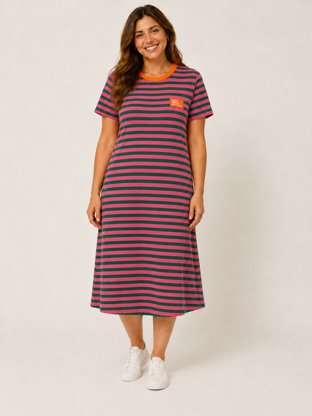 Sweatkleid - Neonstreifen "Dress for yourself and no one else" - Khaki