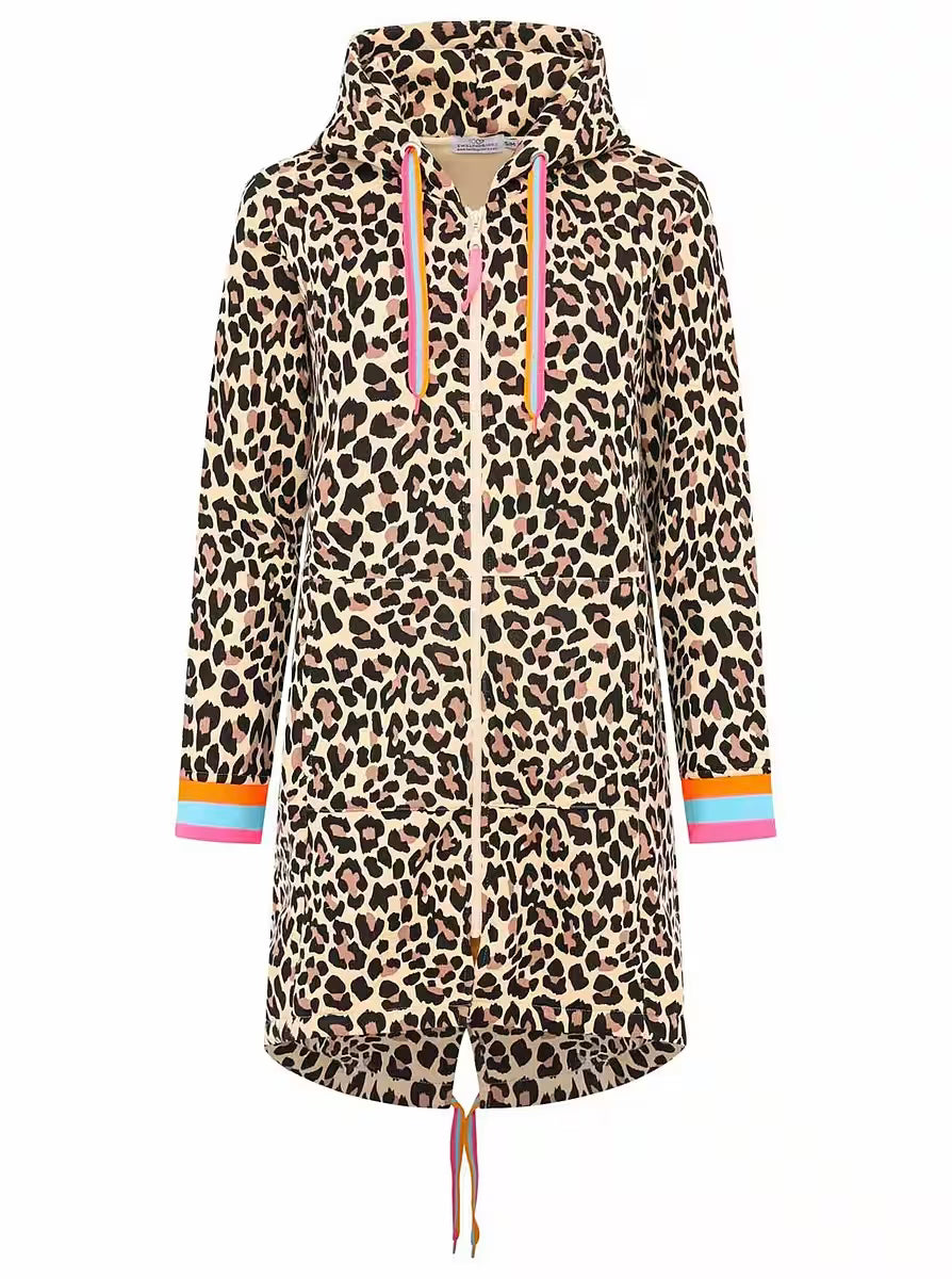 Zwillingsherz - Hoodiemantel "Leo Neon Kante" - Beige/Schwarz